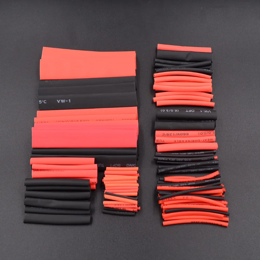 

150 PCS Black And Red 2:1 Assortment Heat Shrink Tubing Tube Car Cable Sleeving Wrap Wire Kit