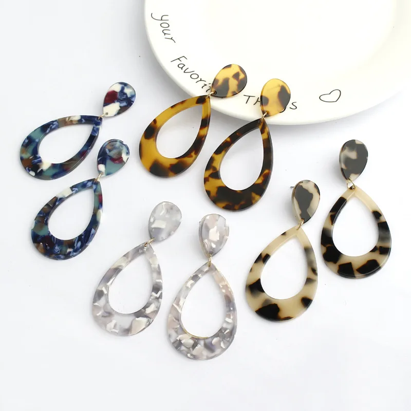 

2019 Vintage Water Drop Oval Dangle Drop Earrings for Women Acrylic Geometric Statement Earring Hanging Fashion Jewelry