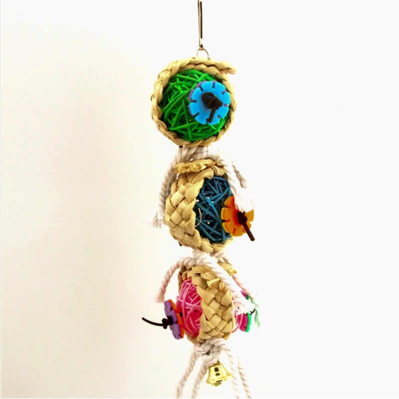 1 шт. игрушка для попугая птицы натуральные шарики из ротанга висячие колокольчики игрушки для скалолазания кусачки клетка для домашних птиц аксессуары для игрушек принадлежности