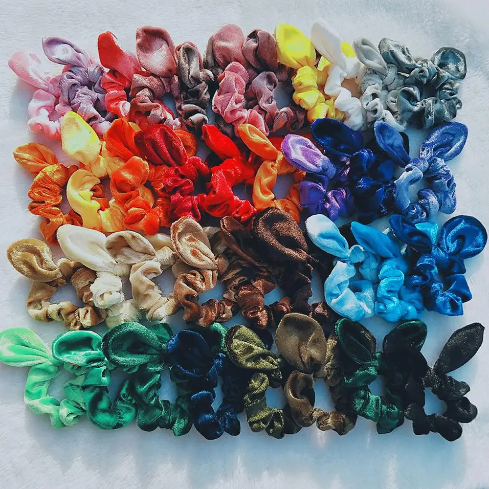 

Velvet Hair Scrunchies Cute Bunny Ear Scrunchie Women Elastic Hair Bands Ponytail Holder Rubber Hair Ties Girls Hair Accessories