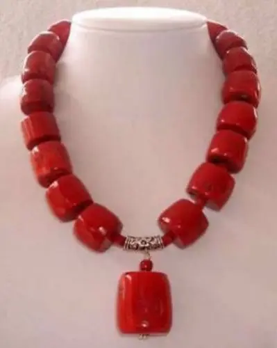 

free shupping J0035 Details about New Amazing Red Cylinder Coral Necklace 18" AAA