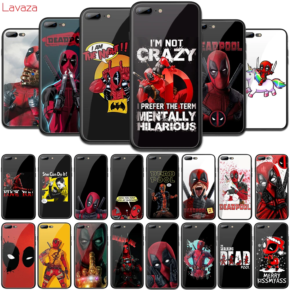 

Lavaza Marvel deed pool Deadpool Anime Tempered Glass Soft Cover for iPhone 6 6S 7 8 Plus 5 5S SE XR X XS 11 Pro MAX Case
