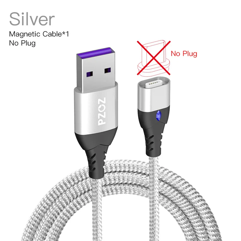 PZOZ микро USB C Магнитный кабель 5А супер быстрая зарядка телефона тип-c магнитное зарядное устройство Microusb для iPhone samsung Galaxy S10 huawei - Цвет: 1m Sliver NO Plug