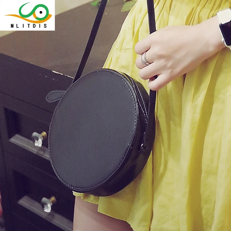 

MLITDIS In 2017 new single shoulder bag inclined round bag, women bags fashionable leather PU fabric Black, silver white