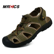 MRCCS Men s Summer Cool Sandals Non Slip Genuine Leather Soft Rubber Sole Beach Shoe Quality