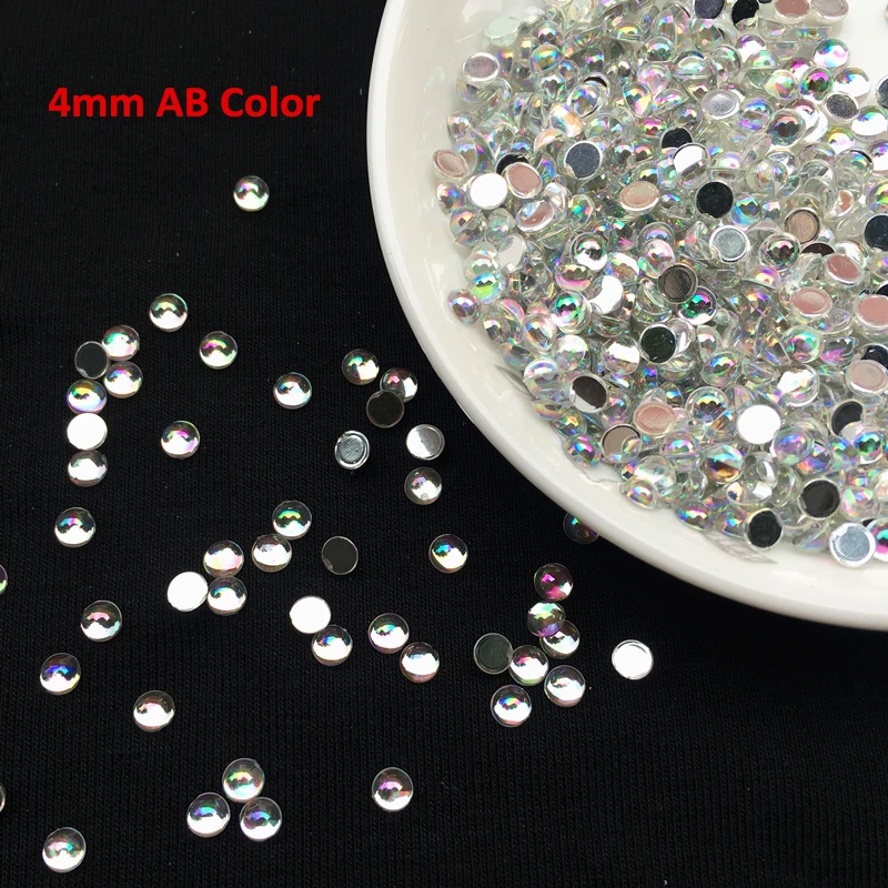 

800pcs 4mm AB Plating Colorful DIY pendant jewelry accessory Cabochon Domes Round Water droplet Half Crystal Beads Without glue