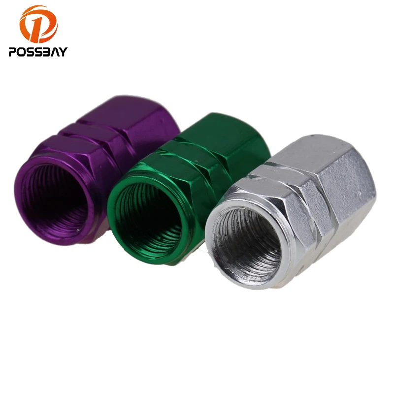 

POSSBAY 4Pcs Green Silver Purple Aluminum Car Wheel Tires Valve Caps Auto Motorcycle Airtight Stem Air Caps