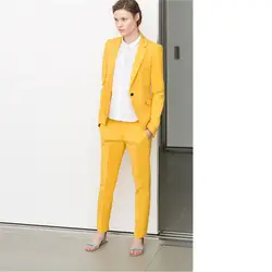 На заказ желтые женские брюки костюм офисный женский формальный OL брюки рабочие костюмы 2 шт. наборы женские Деловая одежда наборы куртка +