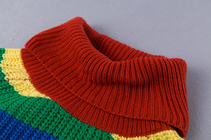 Online Suéteres de Invierno para mujer con cuello alto Arco Iris simenular 2018 jerséis de punto ropa moda rayas gran tamaño Jersey mujer venta