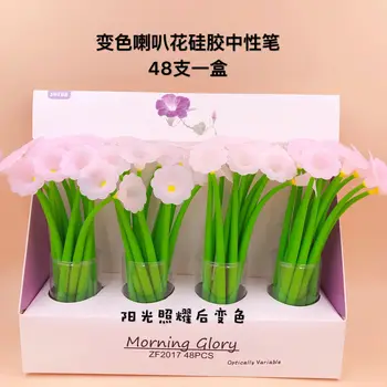 

48pcs Writing Pen Black Gel Ink Pen Discoloration Morning Glory Pen for Writing Cute Stationery Kawaii Office School Supplies