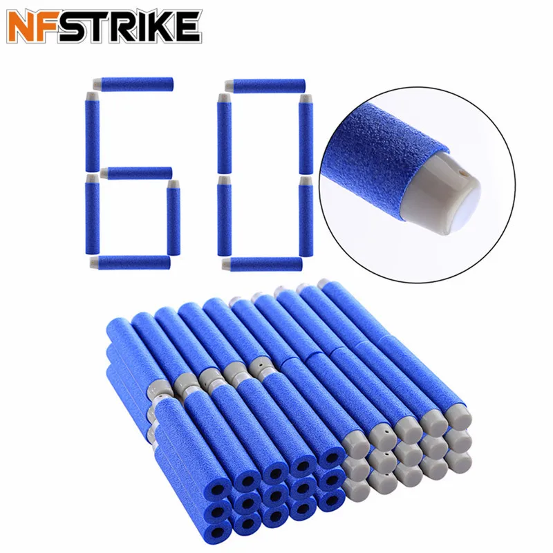 

NFSTRIKE 60Pcs 7.2*1.3cm Soft Bullets Foam Bullets Universal Standard Round Head Hollow Foam Bullets For Nerf Toy Gun