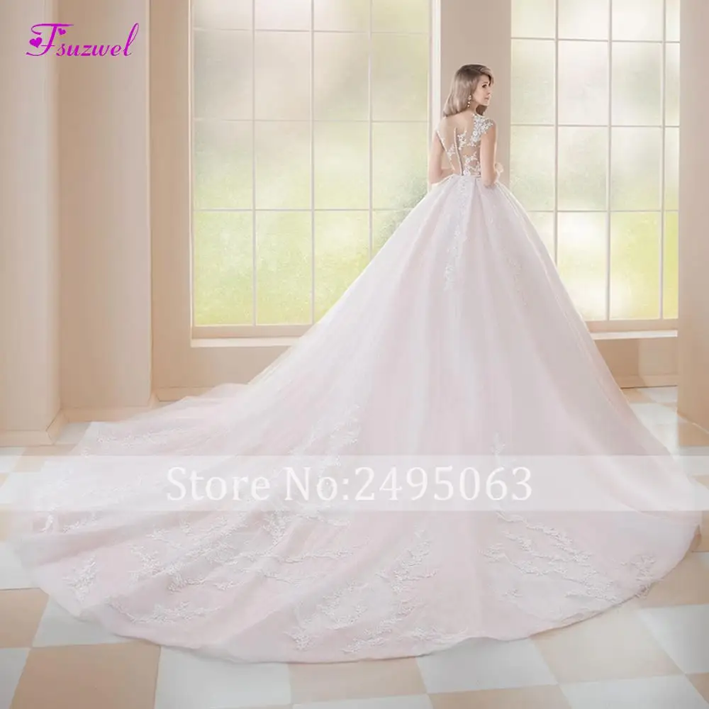 Fsuzwel Vestido de Noiva Appliques Chapel Train кружевное ТРАПЕЦИЕВИДНОЕ свадебное платье модное винтажное платье для невесты с круглым вырезом и рукавами-крылышками