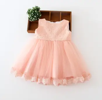

1PC Peach White Sleeveless Baby Girl Baptism Christening Easter Gown Dress Lace Bowknot Flower Girl Party Dress 0-24Months