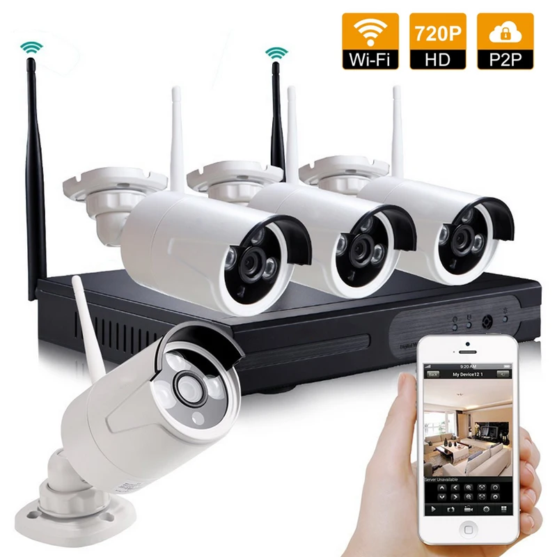 

LOFAM 4CH Array Wireless Security Camera System NVR Kit 720P CCTV WIFI Outdoor Full HD 1.0MP NVR Surveillance Kit Plug and Play