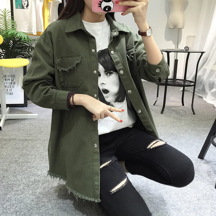 2018 Spring Autumn New Long Section Lapel Tassel Denim Jackets Women Loose Casual Long Sleeve Female'S Thin Basic Jacket Coats (21)