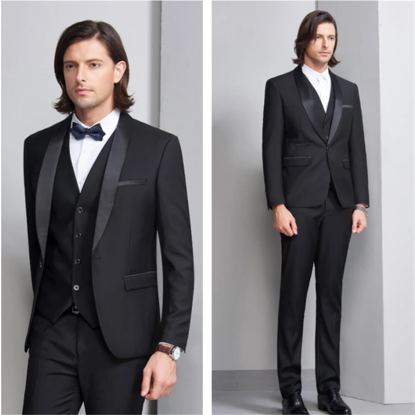 

2019 New Black Suits Men Tuxedo Fashion Business Banquet Mens Suit Jackets with Vests and Pants Size 5XL Man Wedding Suits