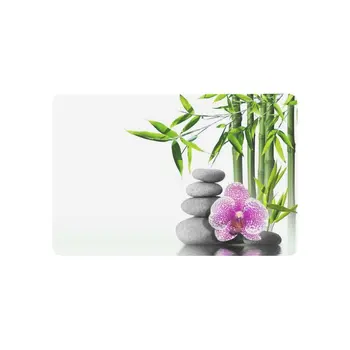 

Japan Japanese Anti-slip Door Mat Home Decor, Purple Orchid Flower Bamboo and Zen Stone Indoor Outdoor Entrance Doormat Rubber