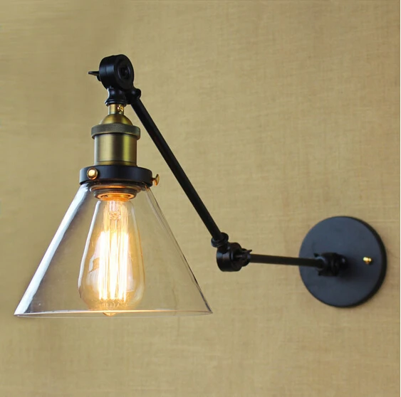 IWHD Metal Adjustable Vintage Industrial LED Wall Lamp Glass Lampshade Wall Light Fixtures Indoor Home Lighting Lampara Pared