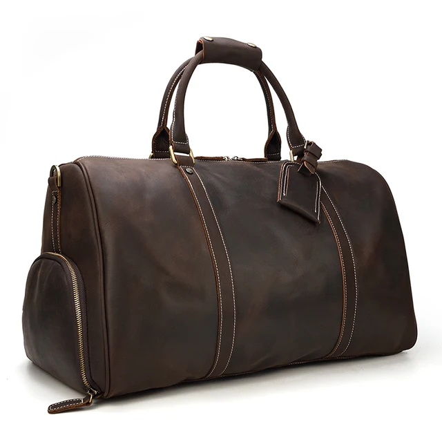 Stylish and functional mens leather travel bag with shoe pockets