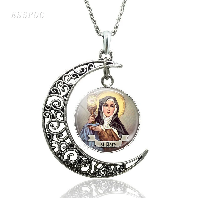 St Michael Crescent Moon ожерелье религиозный Saint стеклянный кабошон для кулона Модные