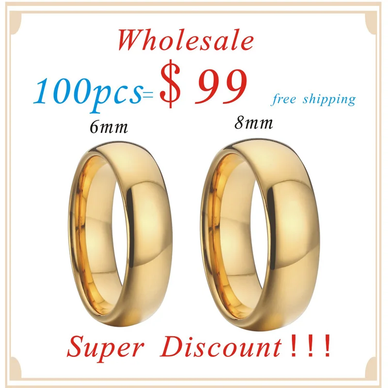 Кольца для пар золотого цвета, 6/8 мм, кольца для пар, титановые, нержавеющая сталь, вольфрам, обручальные кольца для мужчин и женщин