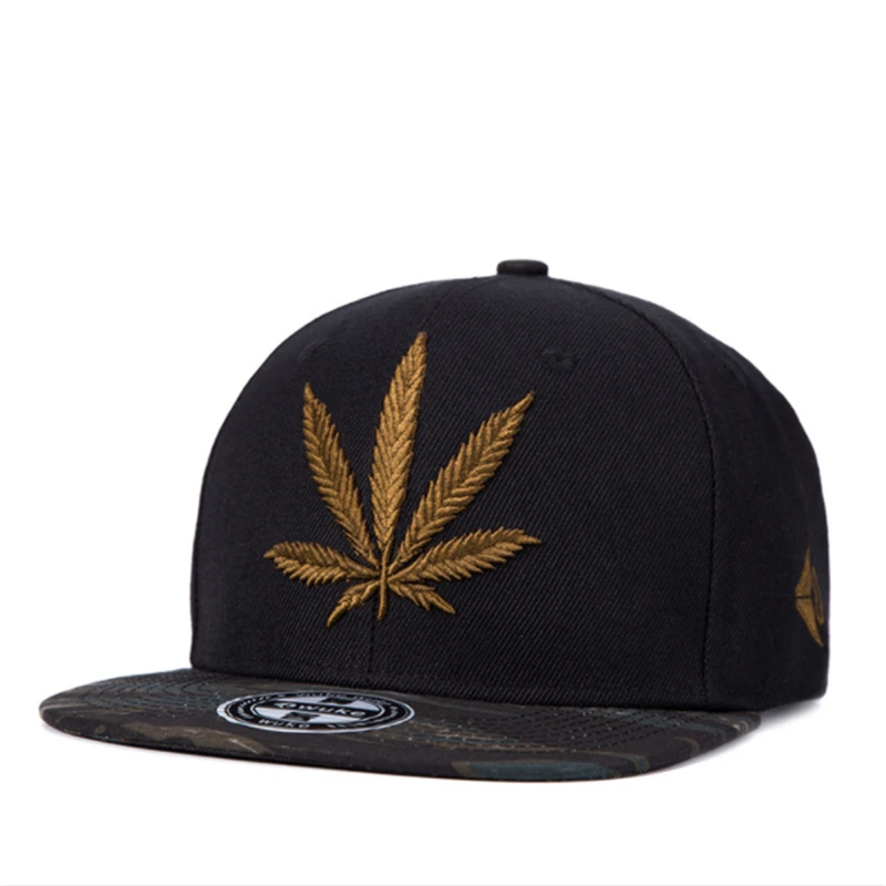 2018 вышивка лист конопли Snapback Кепки s Для мужчин досуг черный бейсболки женские