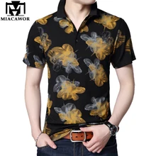MIACAWOR, новинка, мужские рубашки, модный принт, Camiseta Hombre, летняя футболка с коротким рукавом, Homme Camisa, мужские футболки поло, T730