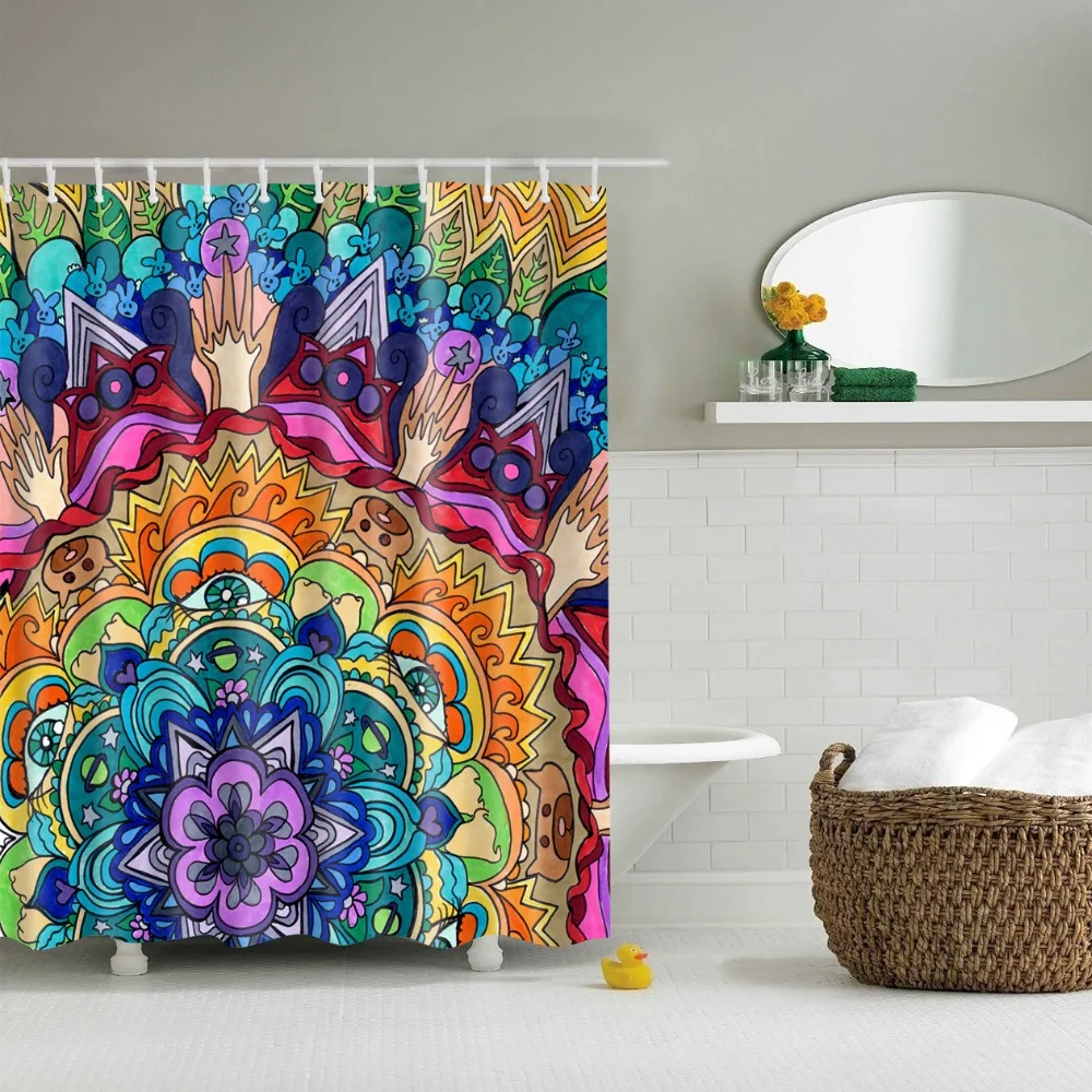 Декоративная масляная живопись напечатанная занавеска для ванной комнаты s Frabic Водонепроницаемая полиэфирная занавеска для ванной с крючками 180x180 см
