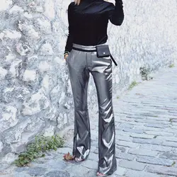 2019 новые женские серебряные цветные расклешенные брюки модные широкие брюки длинные вечерние для костюм на Хэллоуин и Рождество брюки