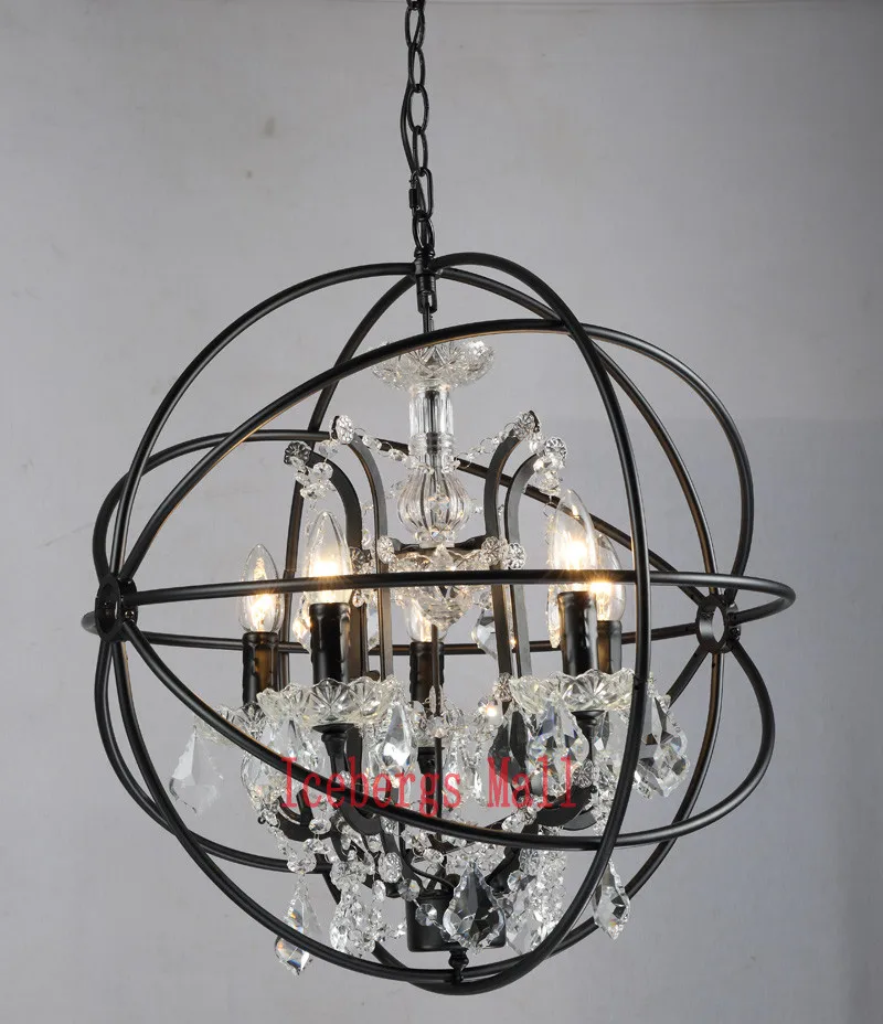 Nordic Iron Chain Cage Crystal Pendant Lights American RH Industrial Lamp Vintage Home Decor Hanging Light For Living Room2