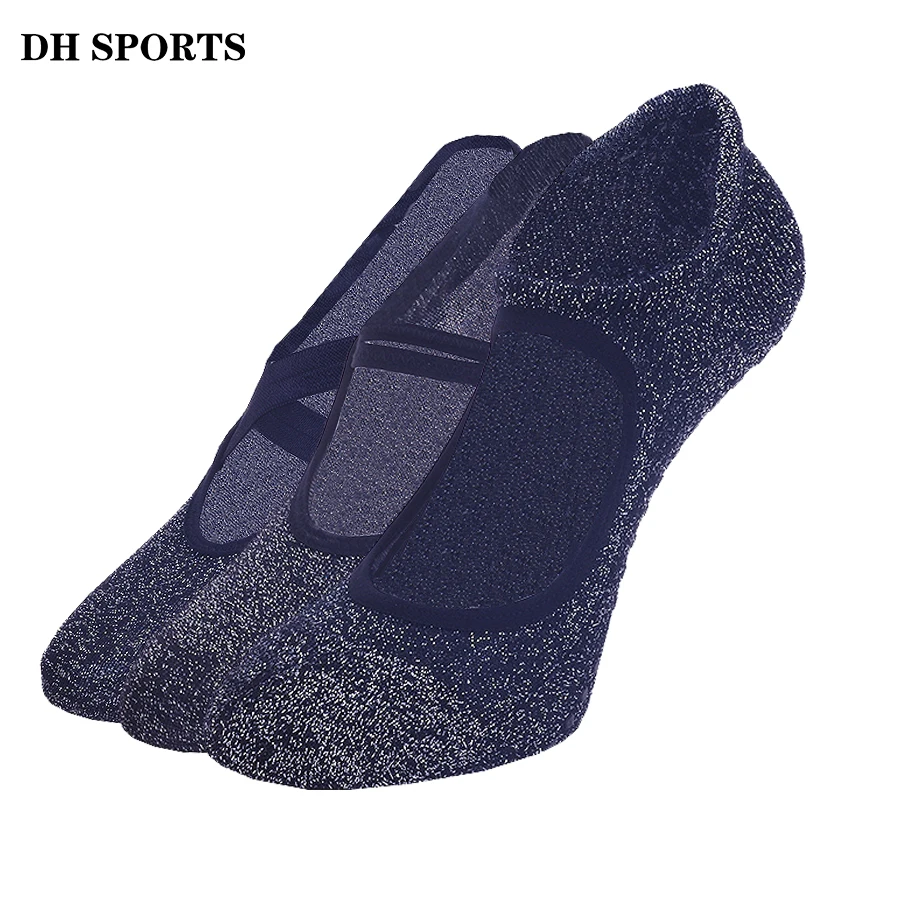 

Yoga Pilates Socks Women Damping Bandage Backless Ballet Socks Ladies Silver Shining Deodorant Non-slip Floor Dance Sports socks