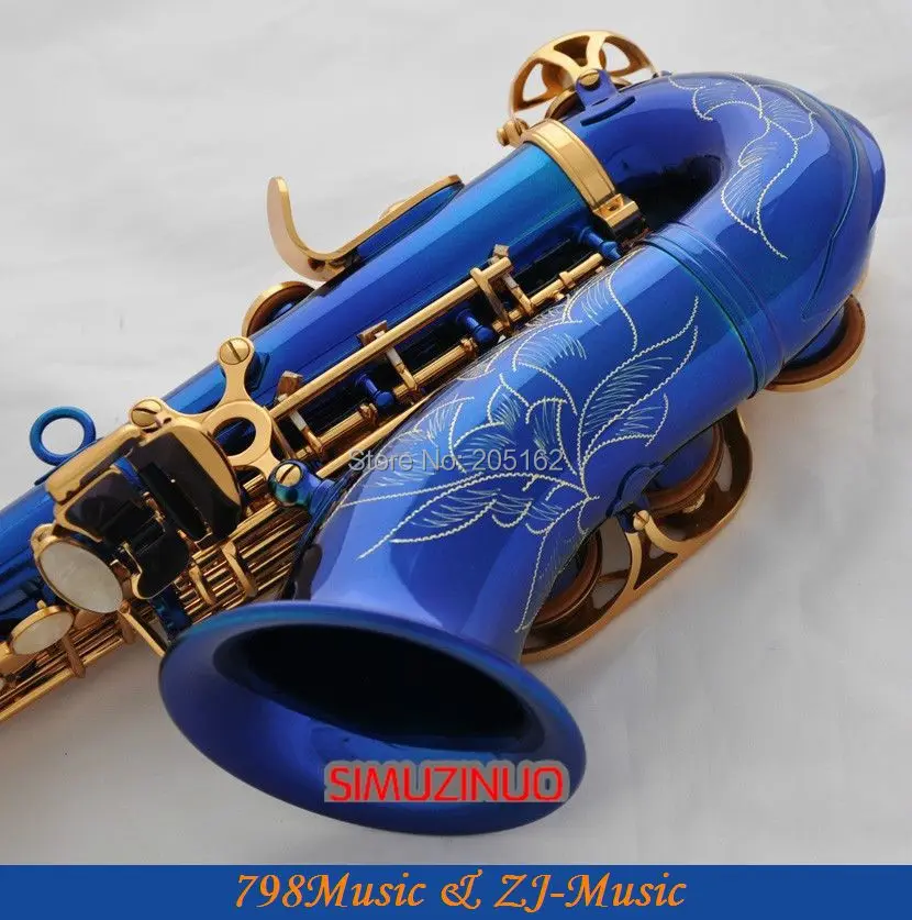 Синий Золотой изогнутый саксофон сопрано Bb ключ к высокой F ключ и G ключ