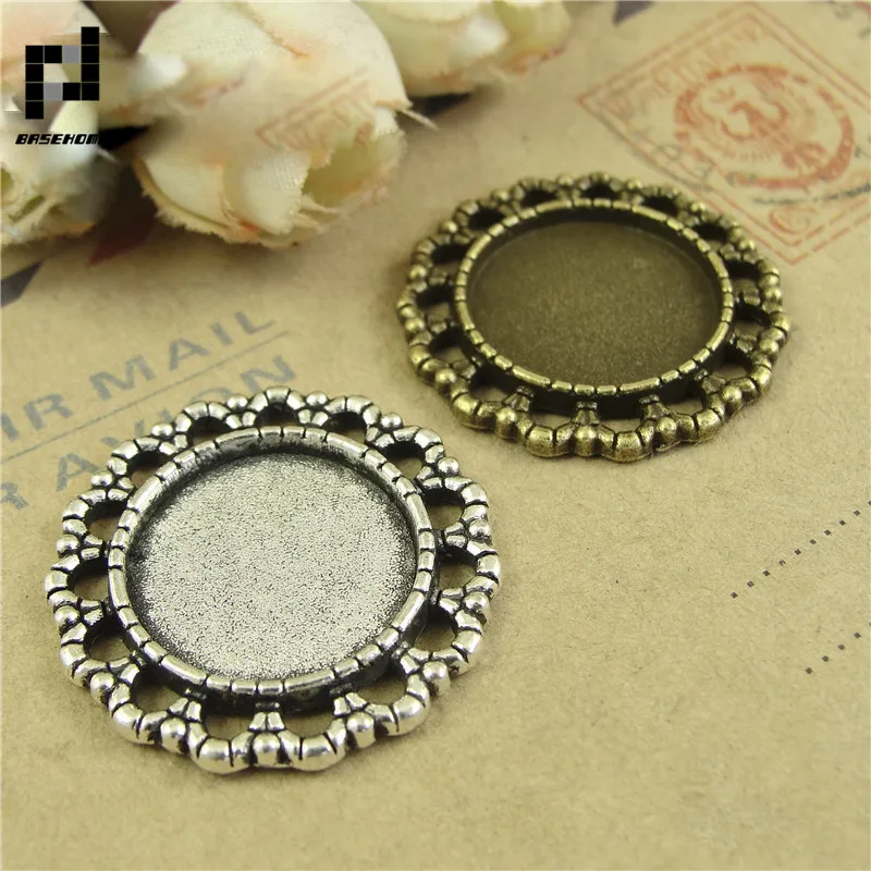 

BASEHOME 10pcs/lot Antique Bronze/Silver Pendant Settings Bezel Trays Fit 16mm Glass Cabochon DIY Necklace Basic Jewelry Finding