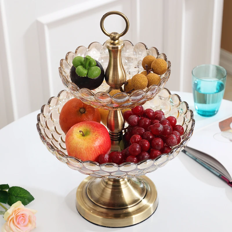 Высокое качество, американский хрустальный стеклянный поднос для фруктов, декор для гостиной, фруктовая еда, двухслойная фруктовая миска, столовая посуда, тарелка, блюдо
