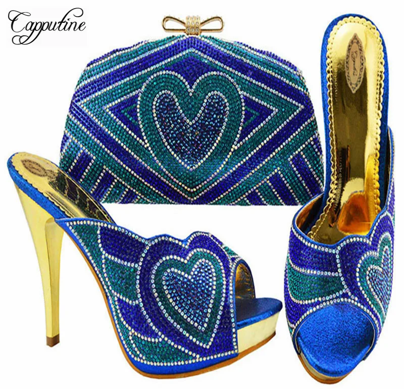 

New Fashion Women Rhinestone Pumps Shoes And Matching Bags Set Italy Style High Heels Shoes And Bag For Party Size 38-42 ZC005