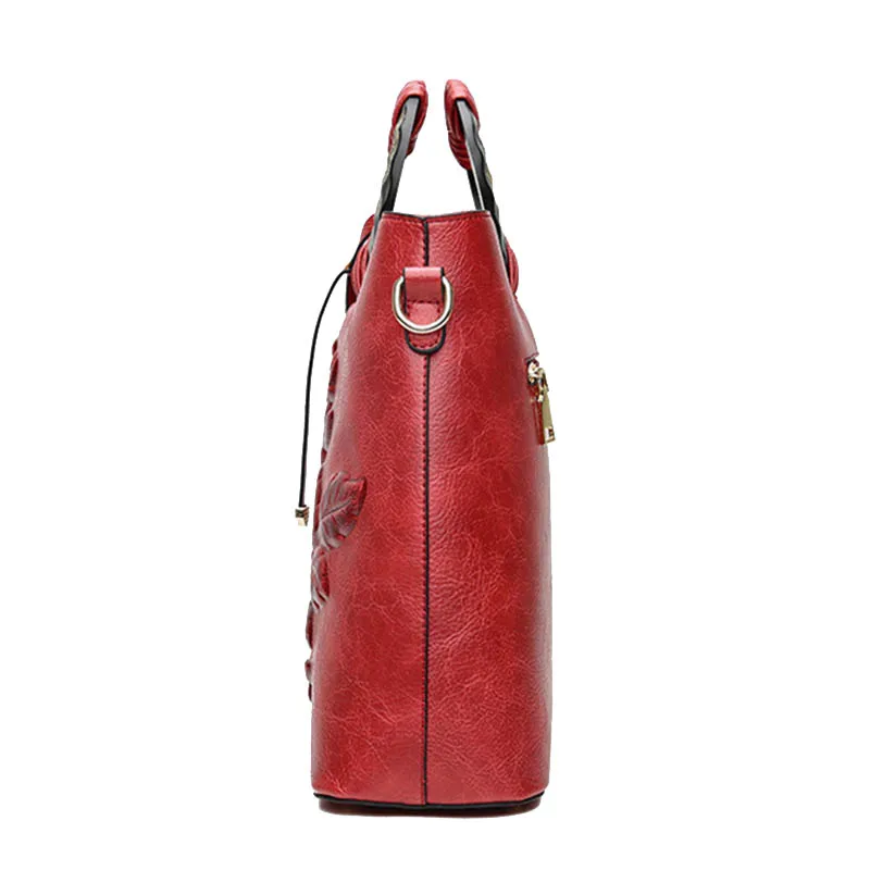 Vintage Women Printing Handbag Travel Female PU Leather Shoulder Bags Ladies Casual Handle Bag Large Flower Crossbody SS7014 (7)