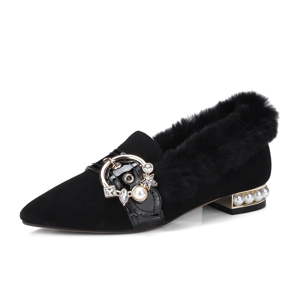 

Winter fashion women's pumps high quality comfortable shoes beautifully decorated warm fluffy women's shoes size 34-43