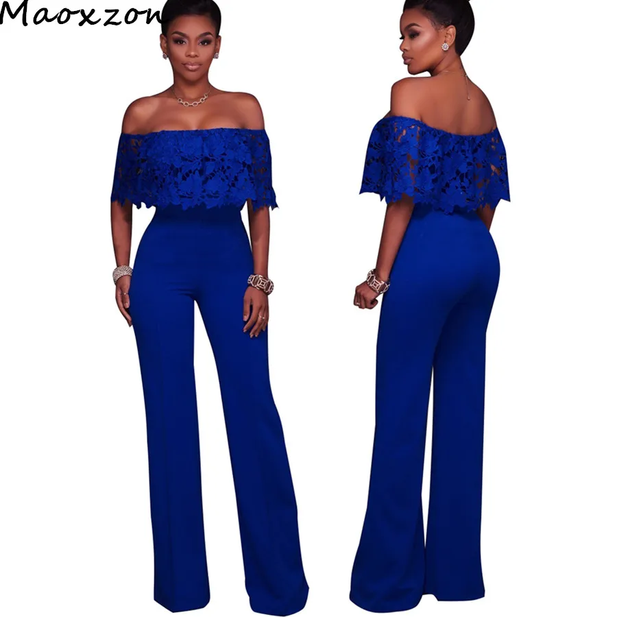 Maoxzon Fashion Loose Rompers Womens Jumpsuits Black Elegant Slash neck Full Length One Piece