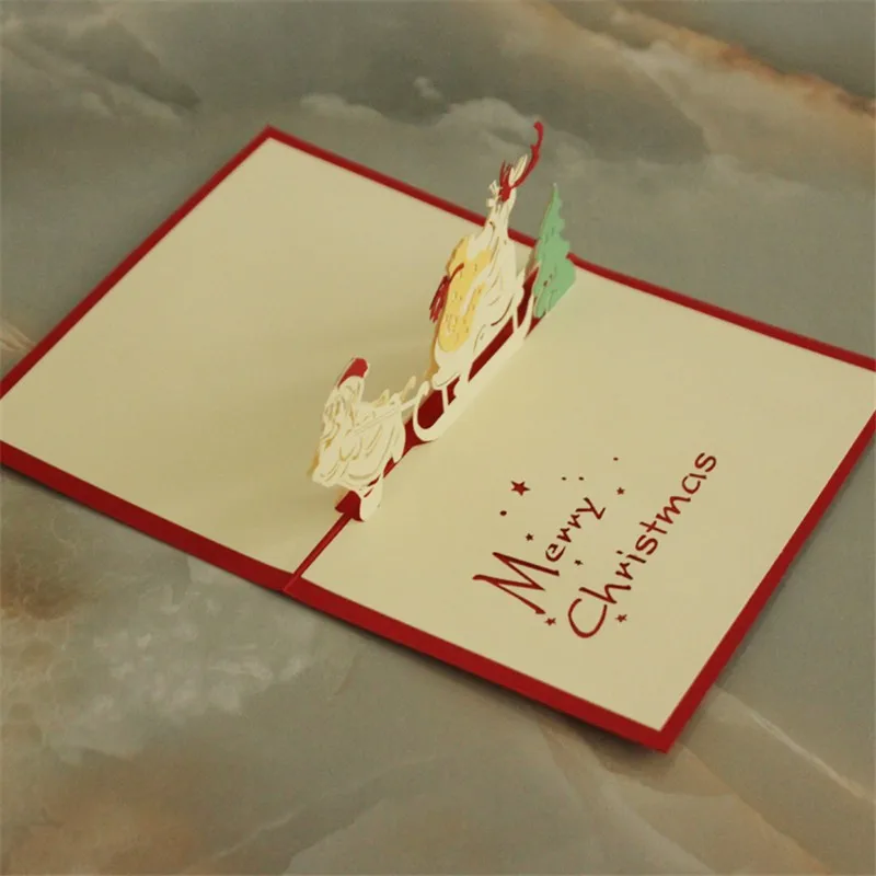 6 шт. Санта-Клаус 3D лазерная резка всплывающие бумажные открытки ручной работы пользовательские поздравительные открытки Рождественский подарок для влюбленных 10*15 см