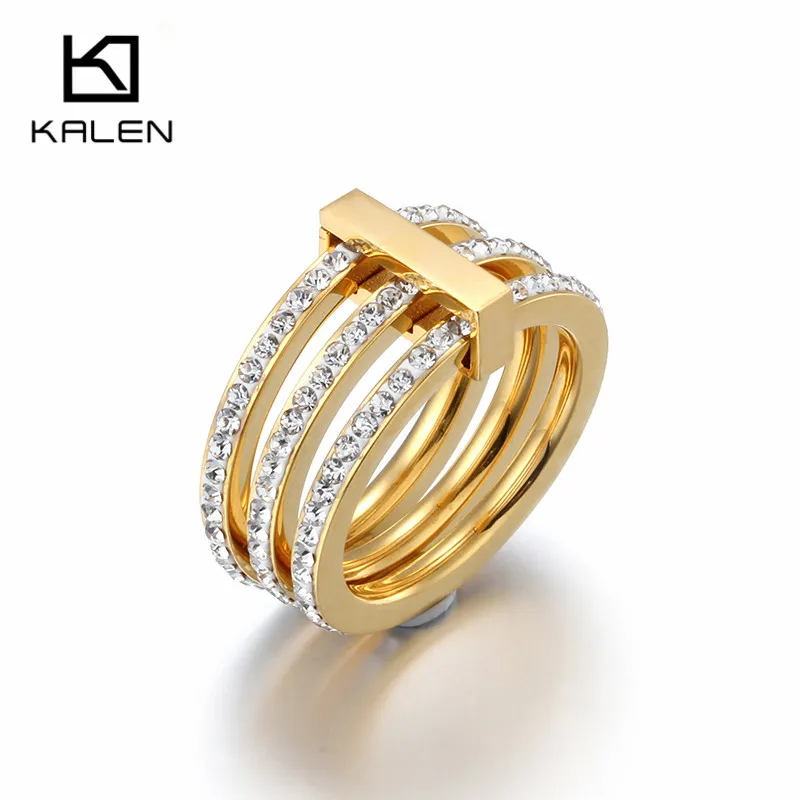 Kalen Bulgaria Rhinestone Rings For Women Stainless Steel Gold Color