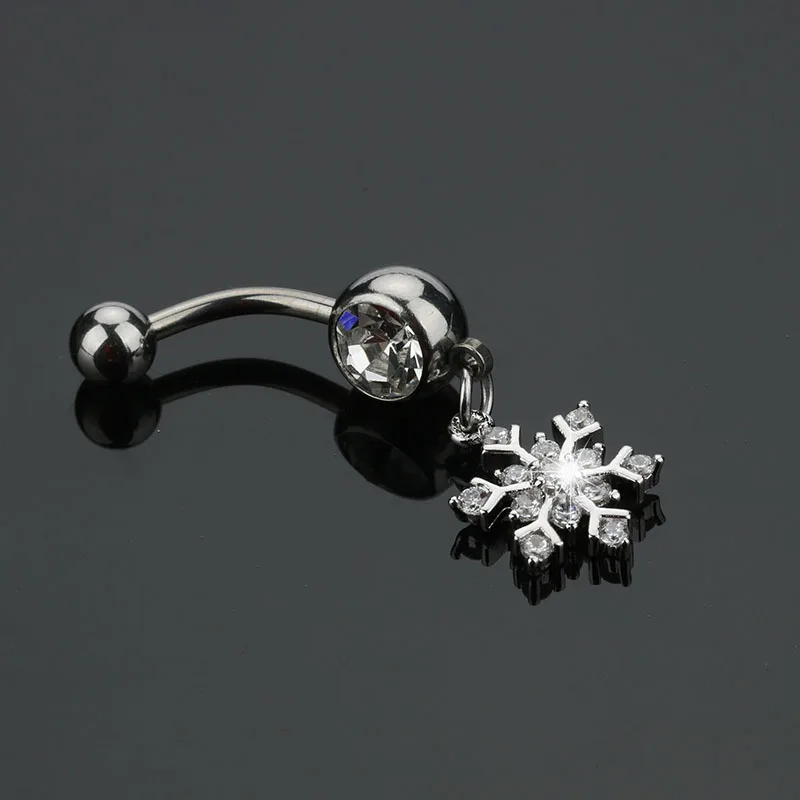 Fashion Sexy Dangle Belly Rings Snowflake Navel Piercing Belly Button Rings Ombligo Surgical Steel AAA Zircon Body Jewelry Women5