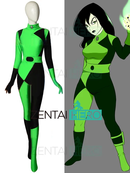 

Free Shipping Green&Black Super Villain Shego Of Kim Possible Cosplay Costume Lycra Fancy Dress Halloween Costume Newset Shego
