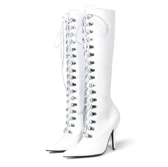 

Sexy Knee High Women Boots Buckle Motorcycle Boots High Heels Cross Tie Woman Shoes Large Size 2018 Autumn Fashion