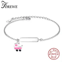 Очаровательный браслет для детей, регулируемая цепочка, персонализированное выгравированное название, 925 пробы, серебряный браслет, ювелирное изделие для детской коляски, подарок