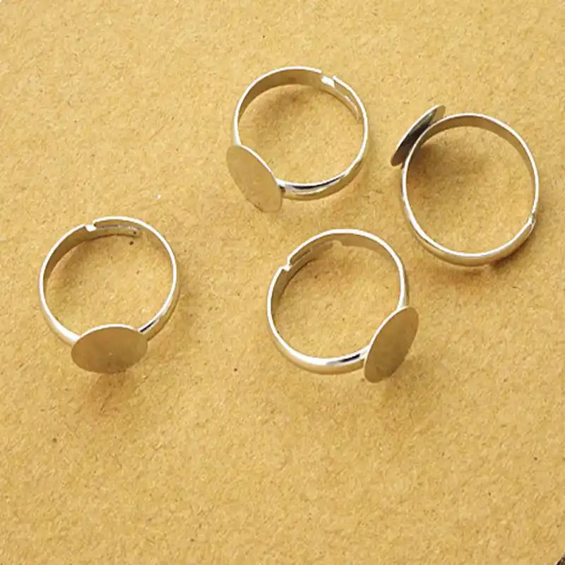 50pcs 10mm Pad Diy Silver Plated Ring Base Anillo Adjustable Ring Blanks Glue On Cabochon Rings Findings Material For Handmade Findings Findings For Jewelry Makingglue Strength Aliexpress
