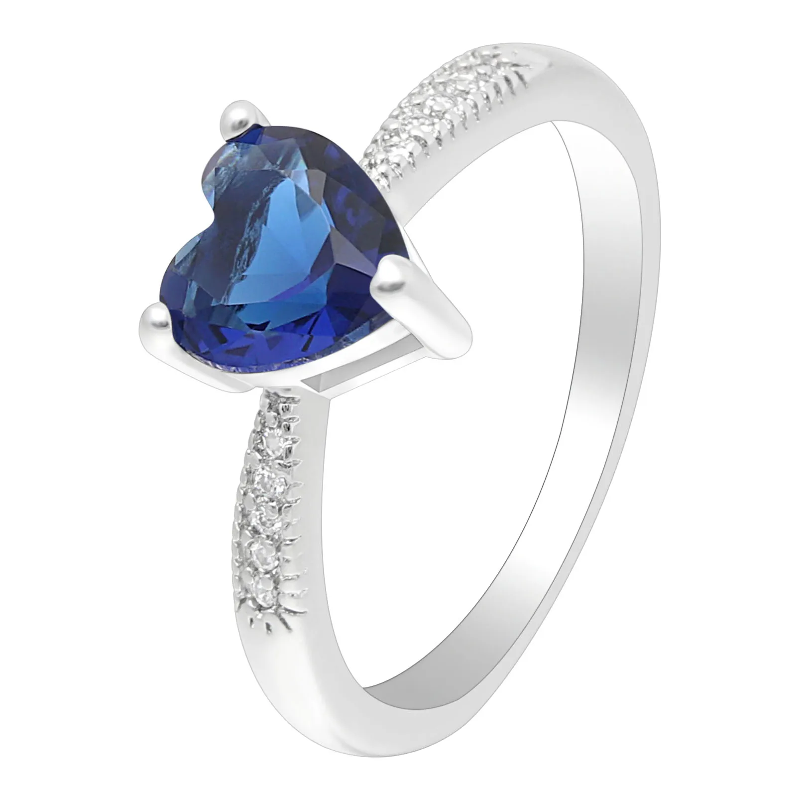 

2019 New Blue Crystal love Heart Cubic Zirconia Wedding Ring For Women White Gold Color Fashion Engagement Promise Ring Jewelry