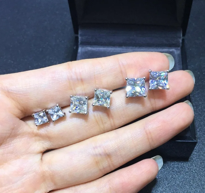 Милые простые корейские серьги площади Bling с крупным Цирконом 6/7/8 мм серебро серьги стержня для Для женщин Модные украшения