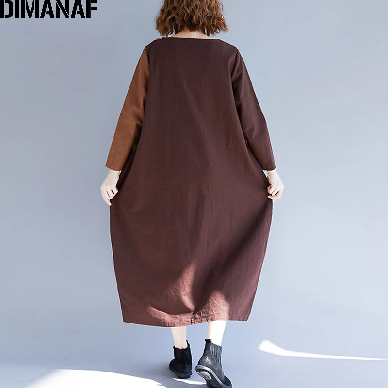 Платье DIMANAF женское винтажное с длинным рукавом и вставками большого размера