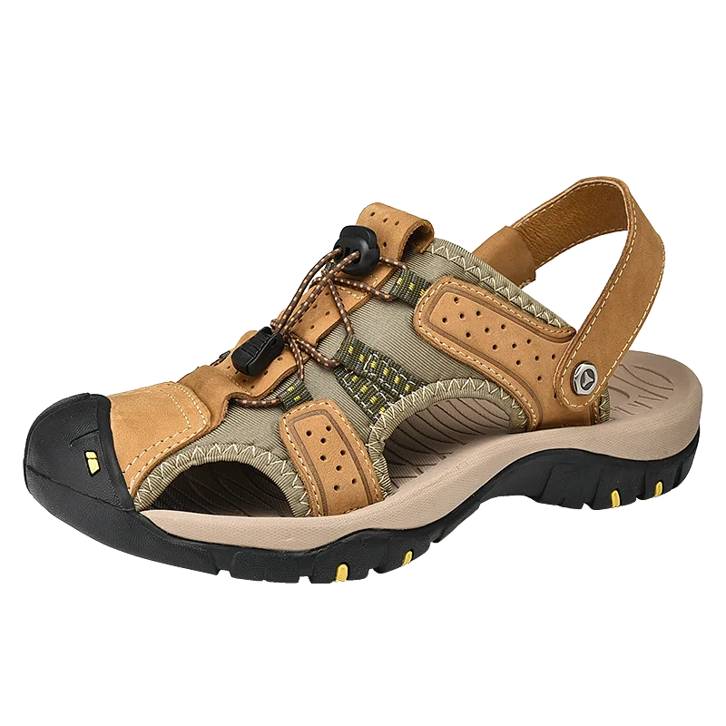 Vosonca Men Shoes Summer Hollow Baotou Flip Flop Sandals For Men's Genuine Leather Casual Breathable Soft Outdoor Sports Sandals