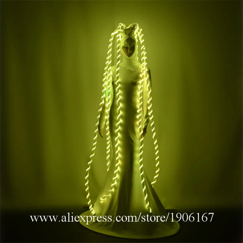 Party wears long dress dj ds show outfits singer performance clothe RGB colorful led costume luminous glowing skirt hairs dj3